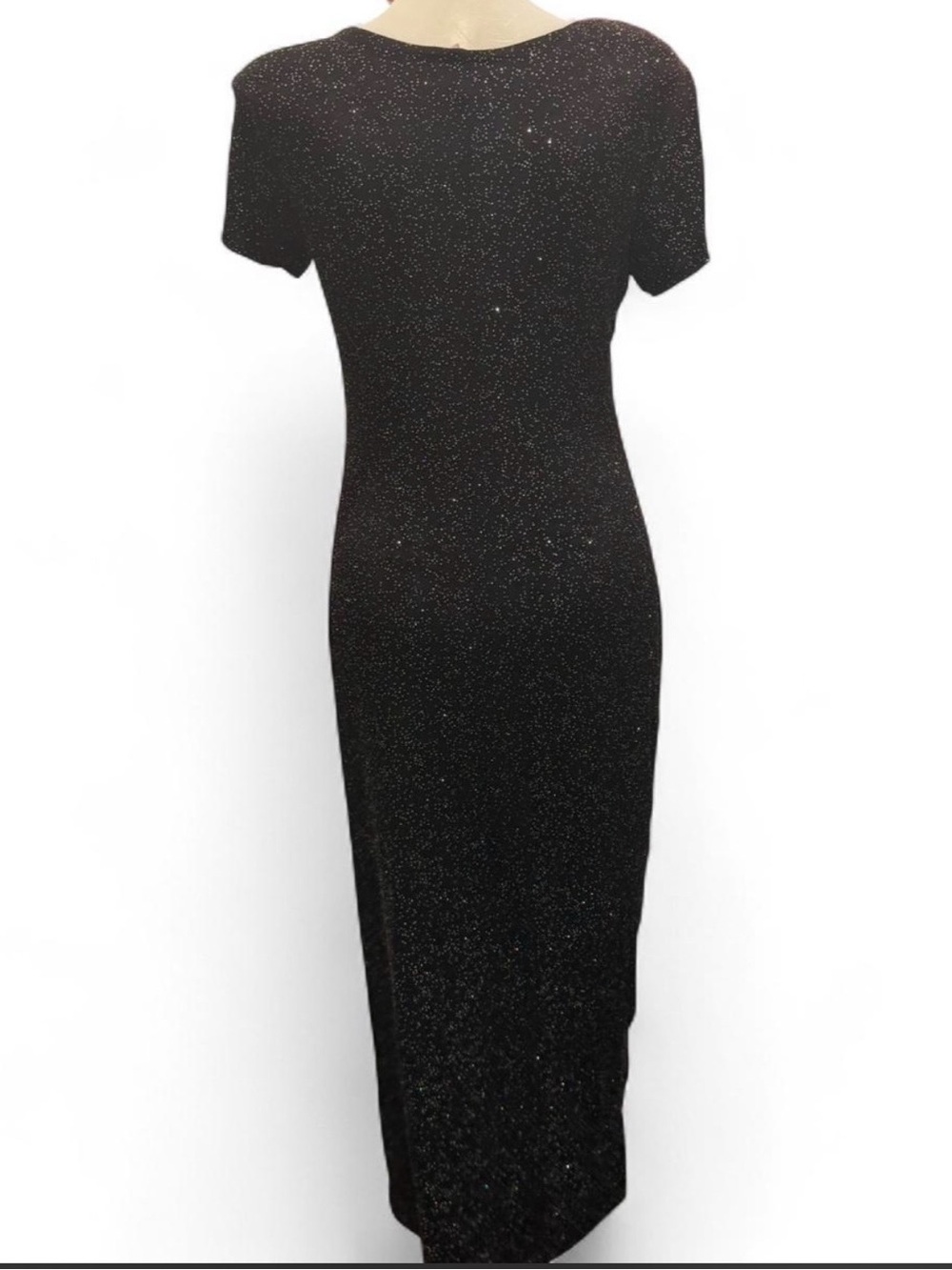 Elegant Black Sparkle Maxi Dress with Short Sleeves